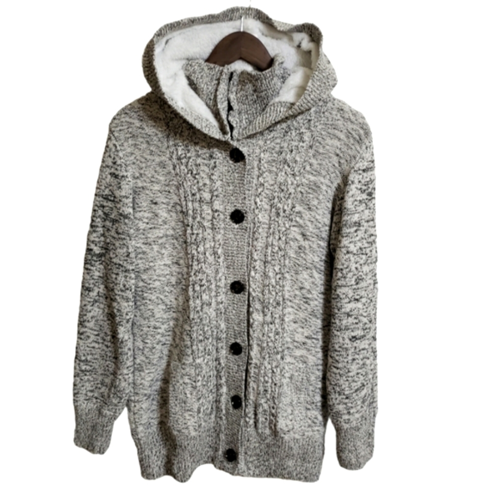 Women's Hooded Button Cable Sherpa Sweater Coat Size XL NWOT